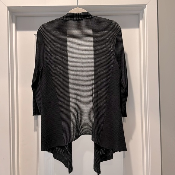 Eileen Fisher Silk Blend Open Weave Cardigan S | Lightweight Draped Gray Sweater - Picture 3 of 9